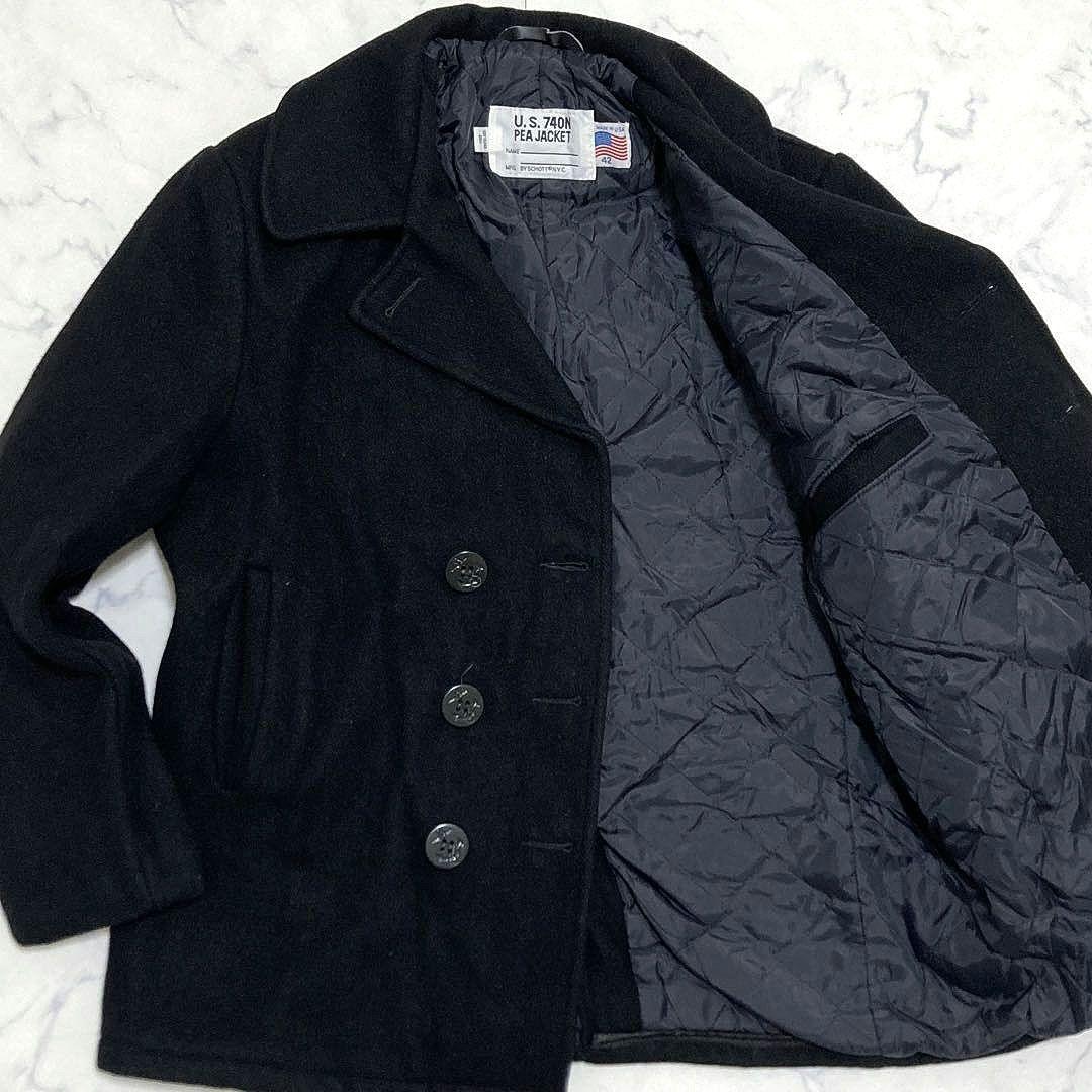 Schott メンズ ピーコート 740N メルトンウール キルティング 42