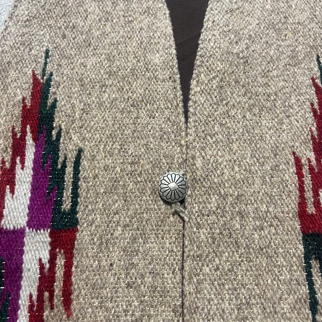 ヴィンテージ ネイティブ柄 ウール100% 手織りコンチョベストメキシコ製古着