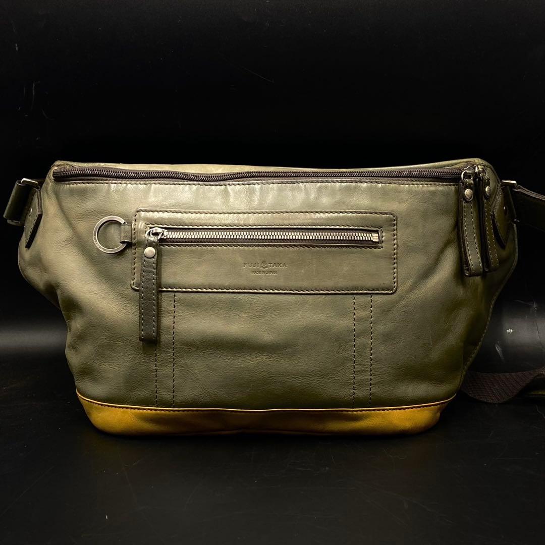 フジタカ ウエストバッグ カーキ レザー