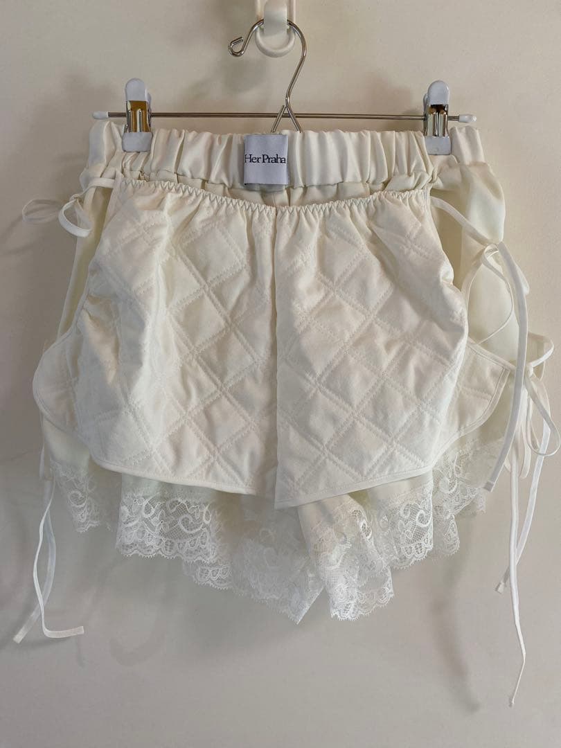 litmusホワイト キルティング レース ハーフパンツ
