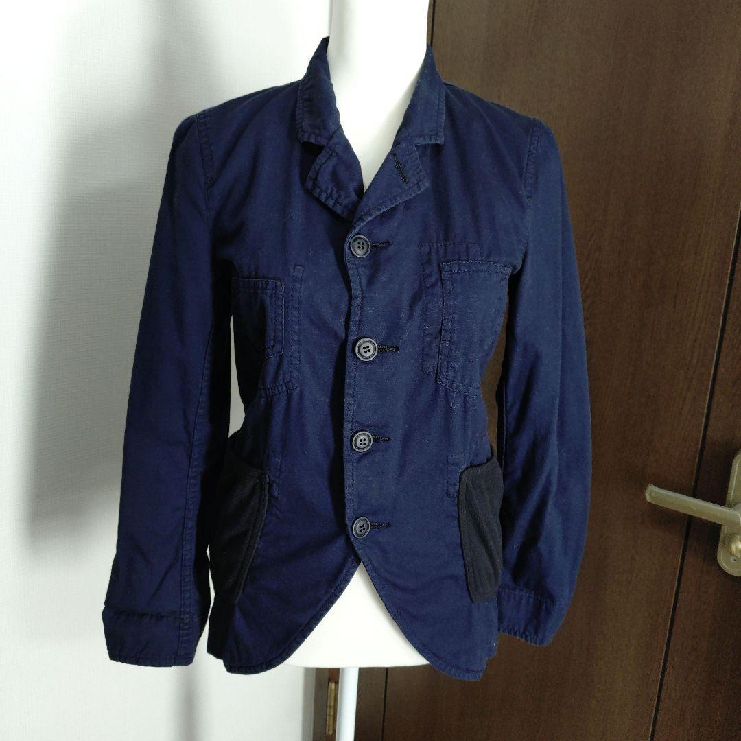 ブラックコムデギャルソン　ネイビー テーラードジャケット コットン混紡
