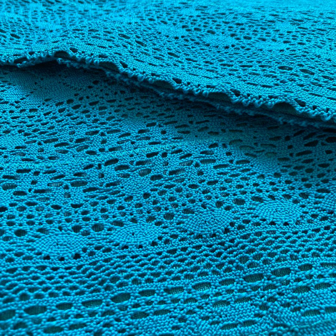 撫松庵　ターコイズブルーのレースが目を引く半幅帯　ポリエステル　中古美品 値下