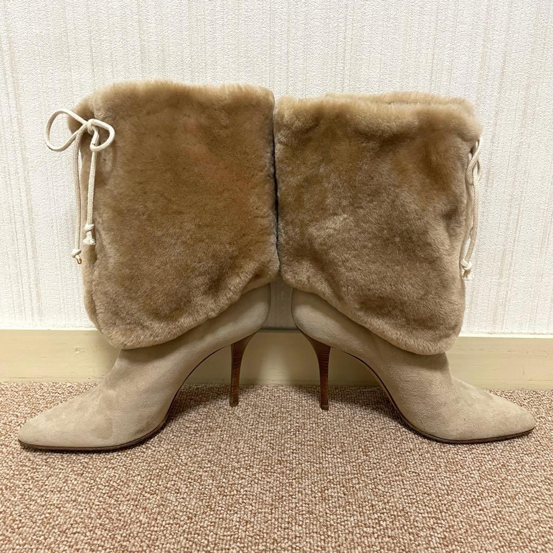 レア　ヘルムートラング　ボア　レザー　スエード　ショートブーツ　ピンヒール