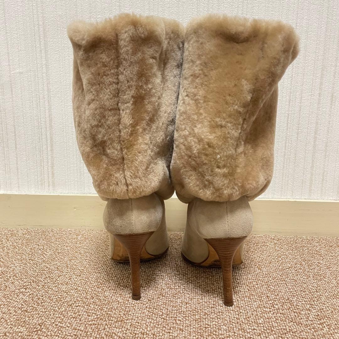 レア　ヘルムートラング　ボア　レザー　スエード　ショートブーツ　ピンヒール