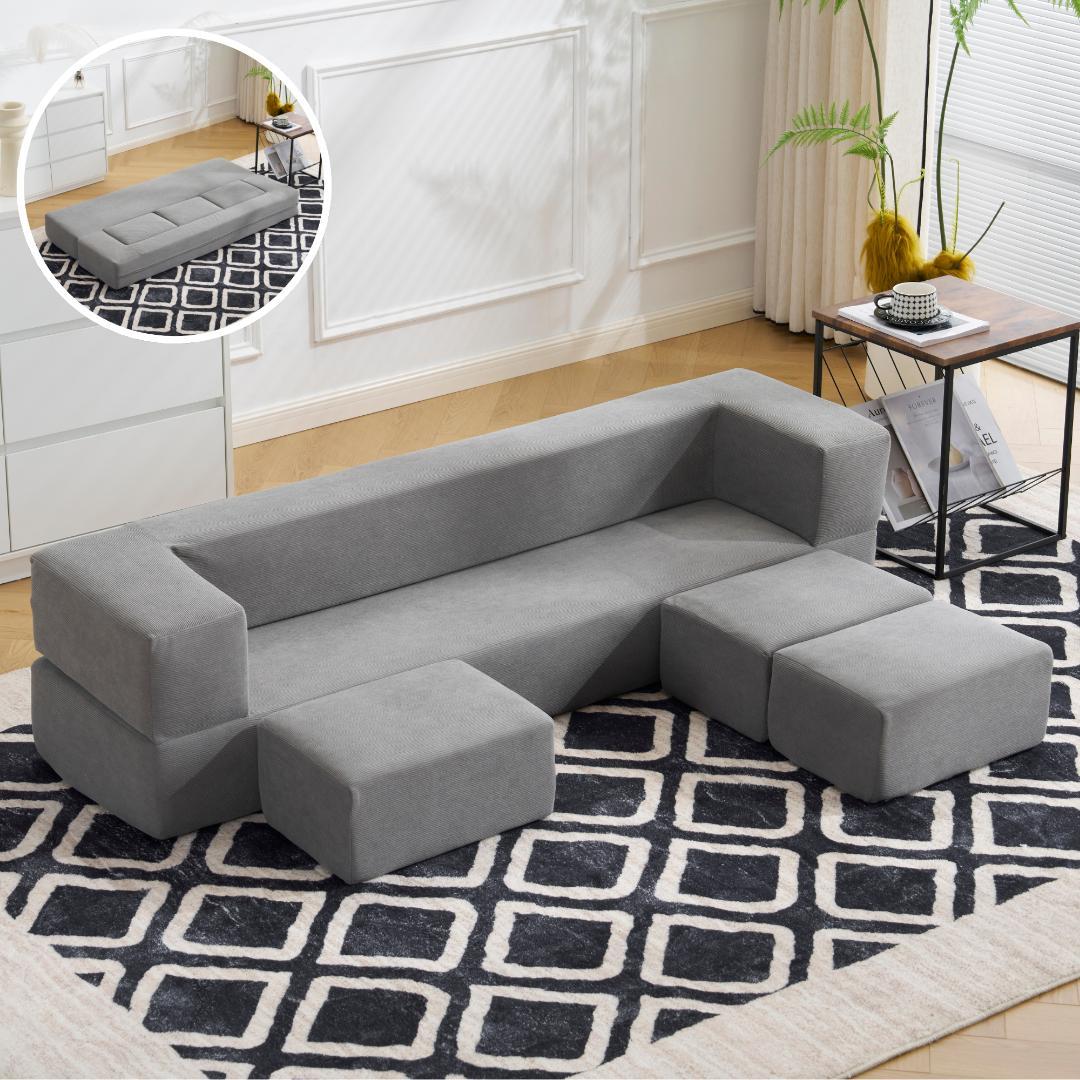 ソファベッド 5人掛け 5P 組立て不要 フロアソファ コンパクト ローソファ