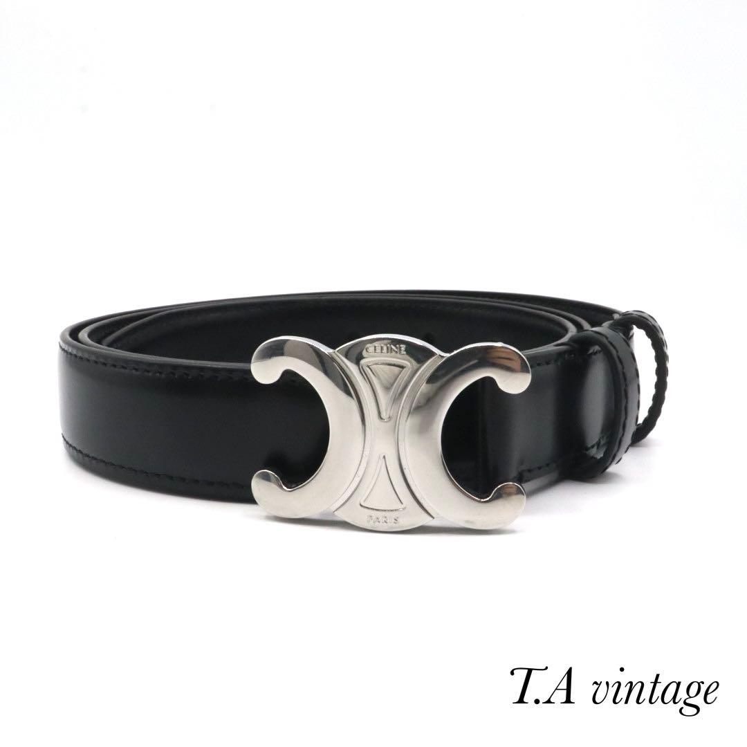 美品　セリーヌ　トリオンフ　カーフスキン　ベルト　95 ブラック