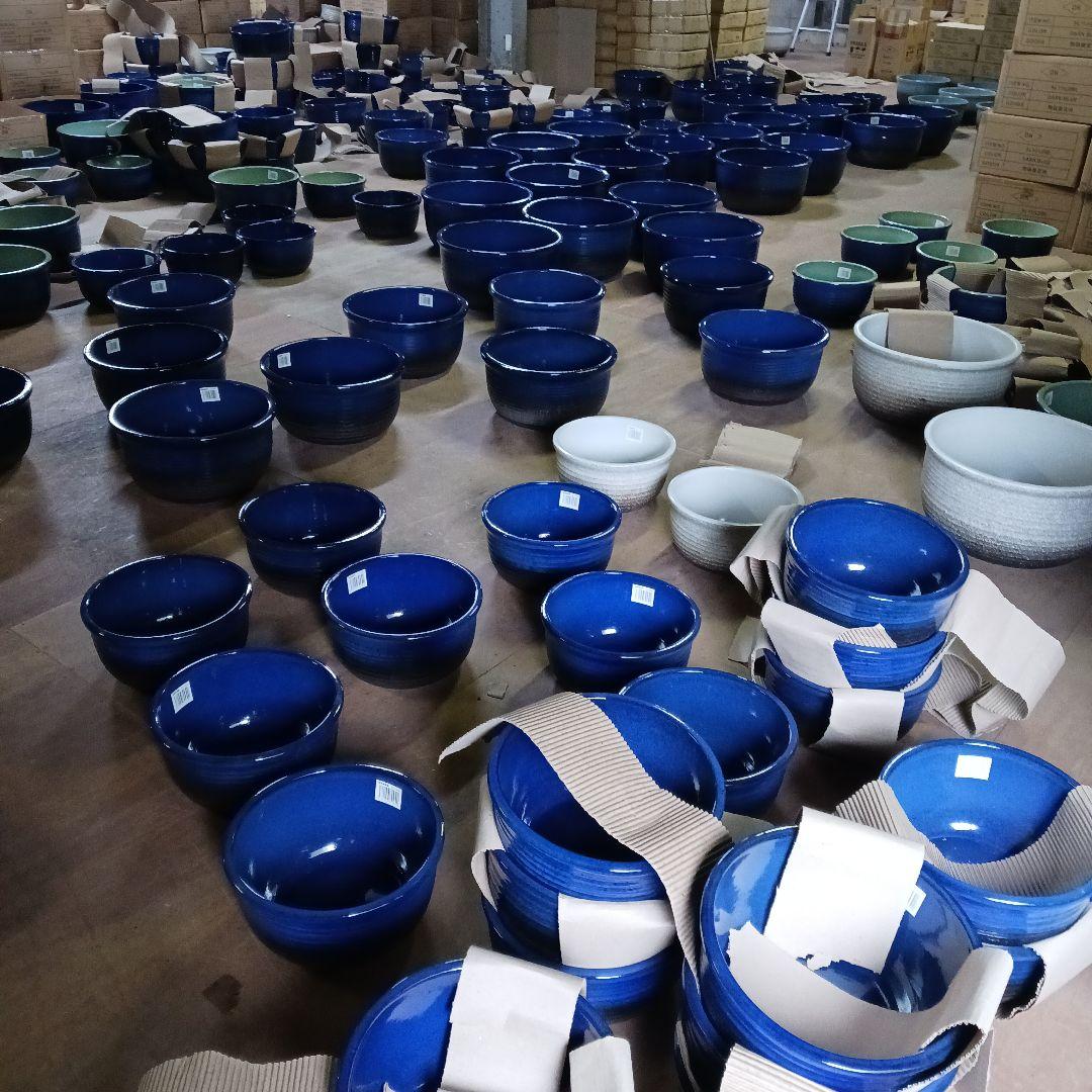 新品　特大51x49　陶器睡蓮鉢　メダカ鉢　難有　エメラルドグリーン　緑黒LBK