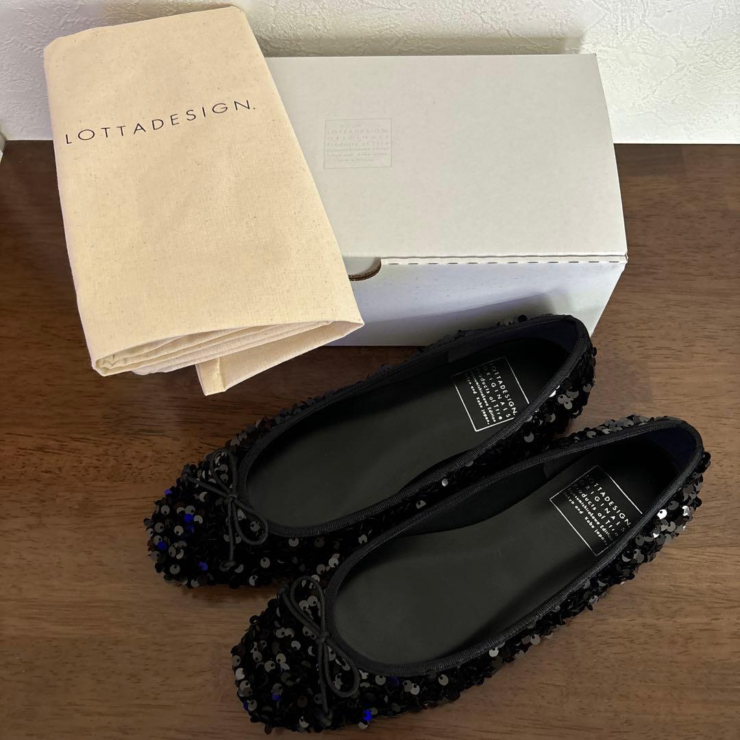 ロッタデザイン　スクエアバレエシューズ　スパンコールブラック