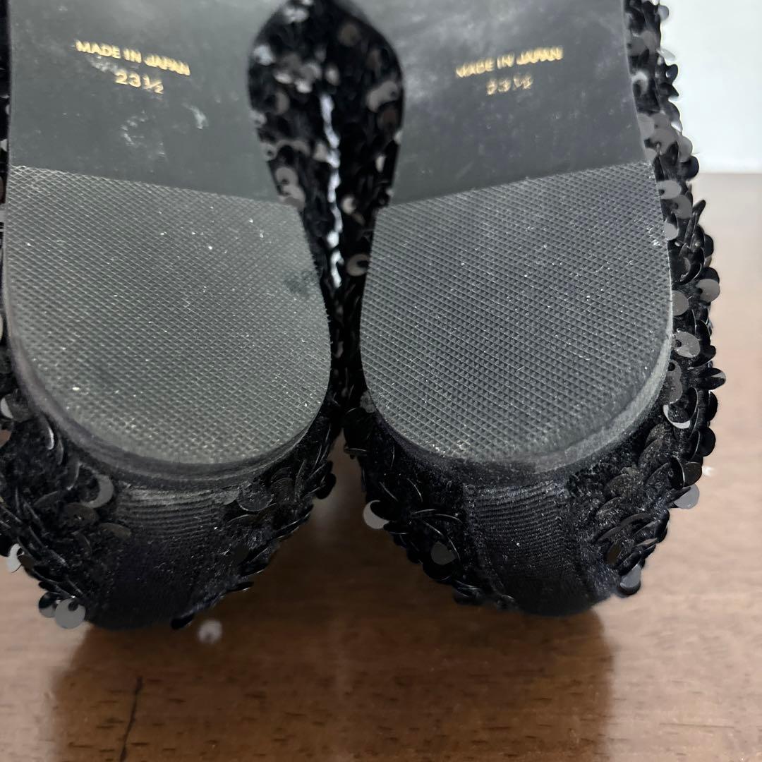 ロッタデザイン　スクエアバレエシューズ　スパンコールブラック