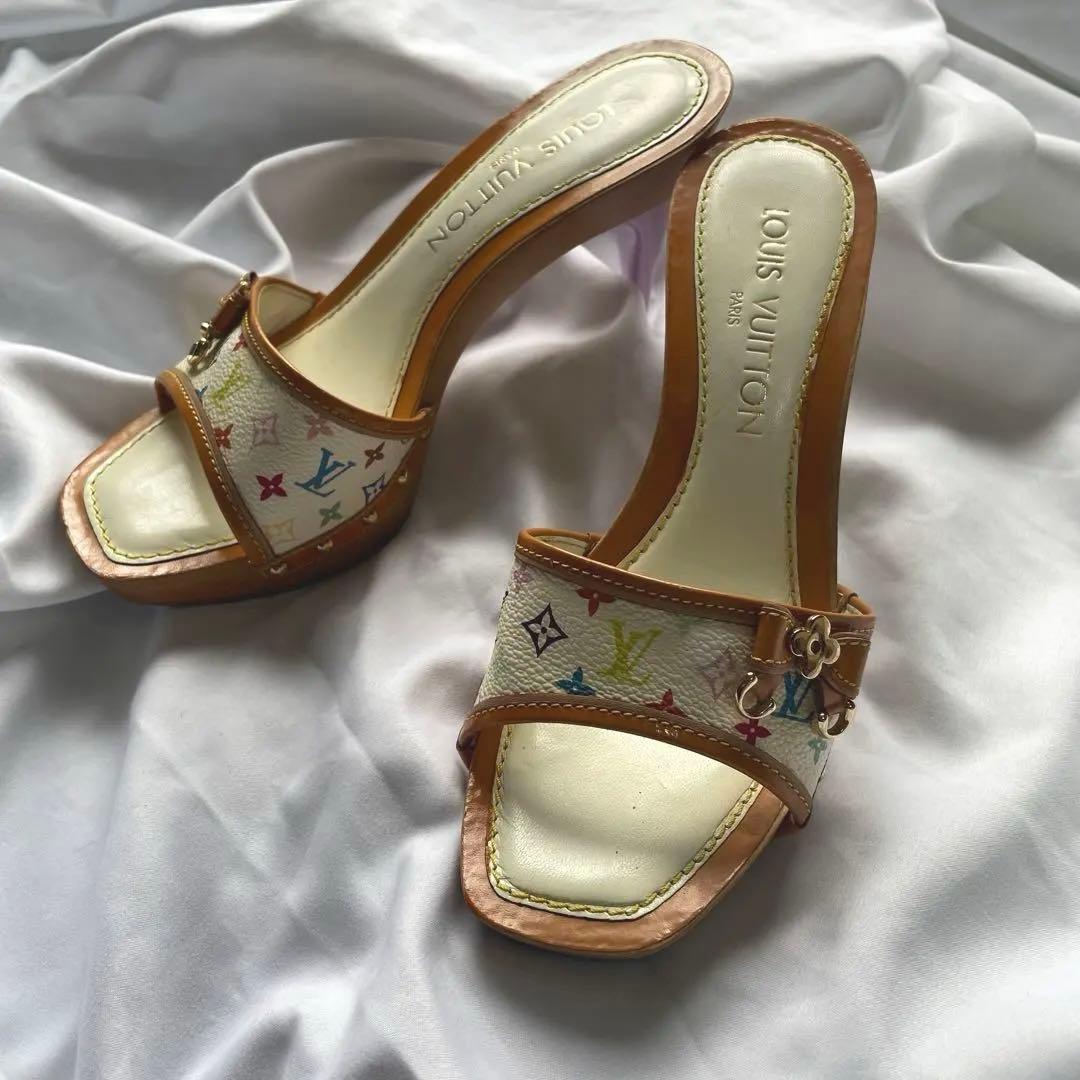 Louis Vuitton マルチカラー リボン ウッド ミュール モノグラム