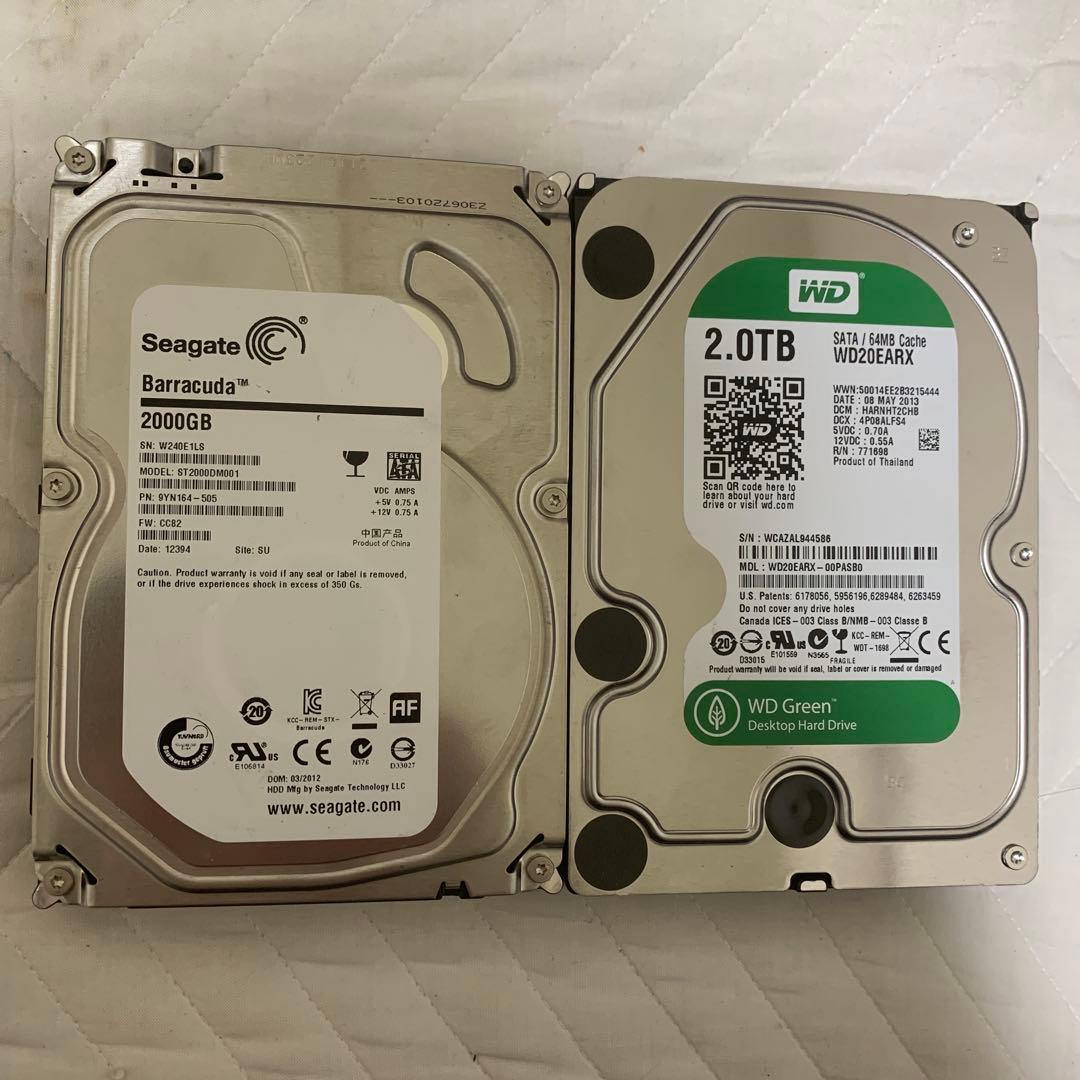 2TB HDD 2台セット 正常 使用時間少