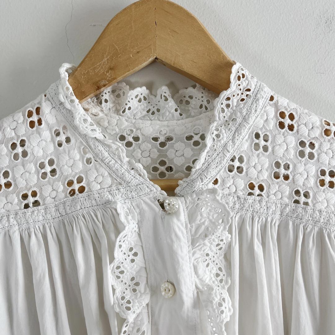 アンティーク　ホワイト　コットン　ワンピース　ドレス　ヨーロッパ　ヴィンテージ