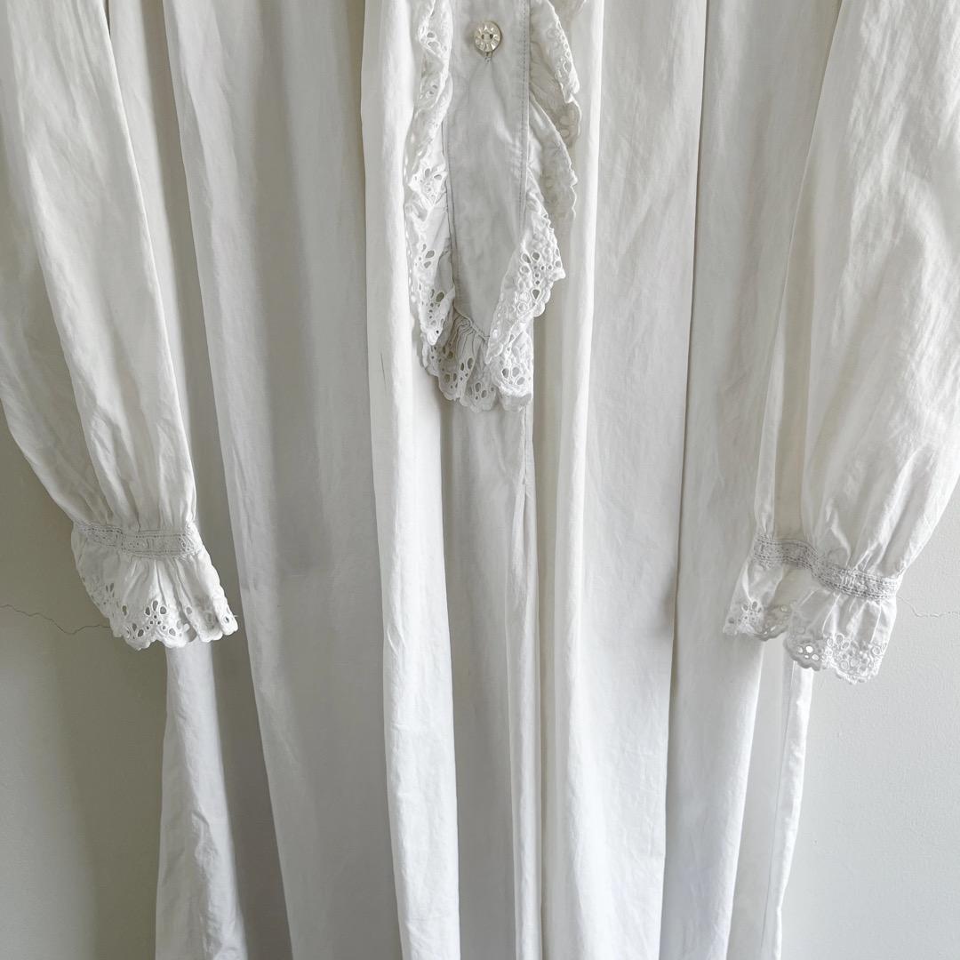 アンティーク　ホワイト　コットン　ワンピース　ドレス　ヨーロッパ　ヴィンテージ