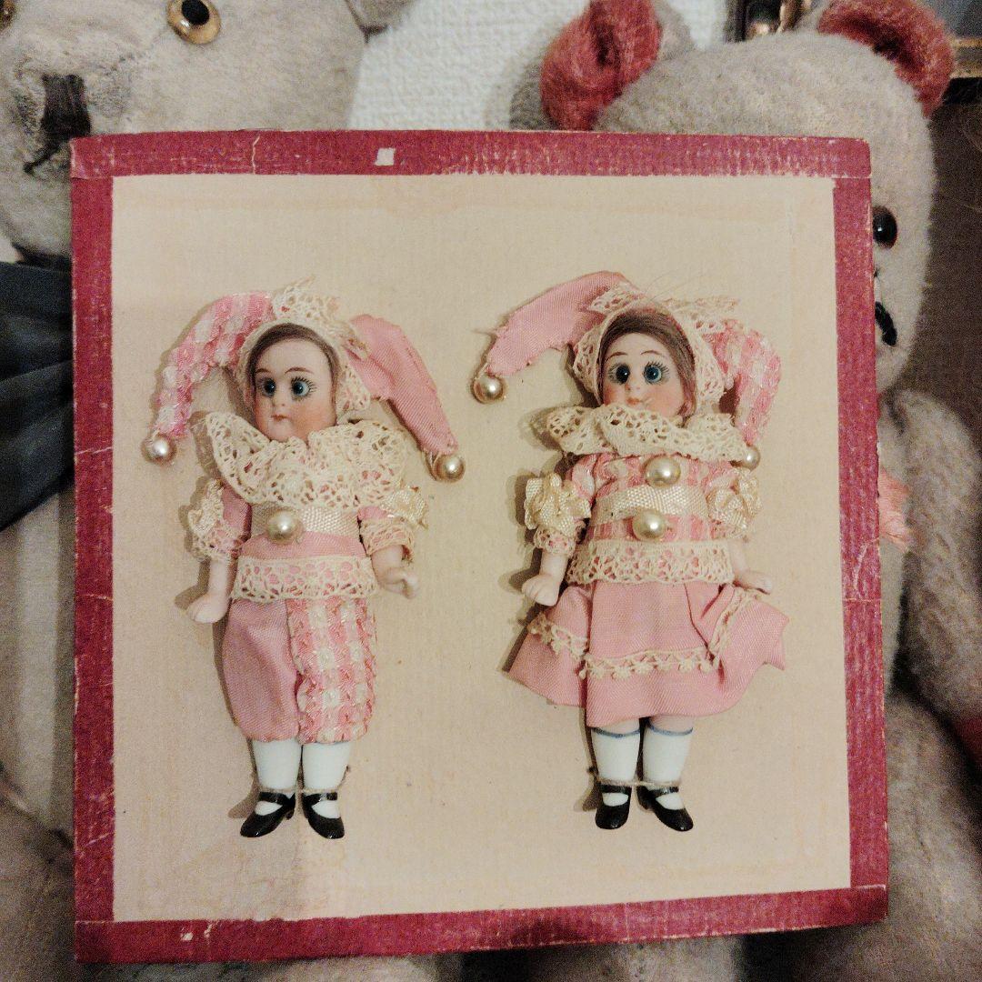 アンティーク♡レアなペアの道化師♡ミニョネット台紙付き