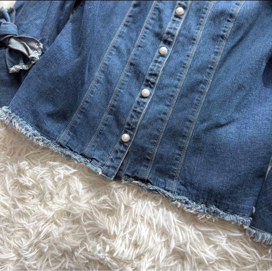 【美品】42 袖リボン　パールボタン　エムズグレイシー　デニムジャケット　20年