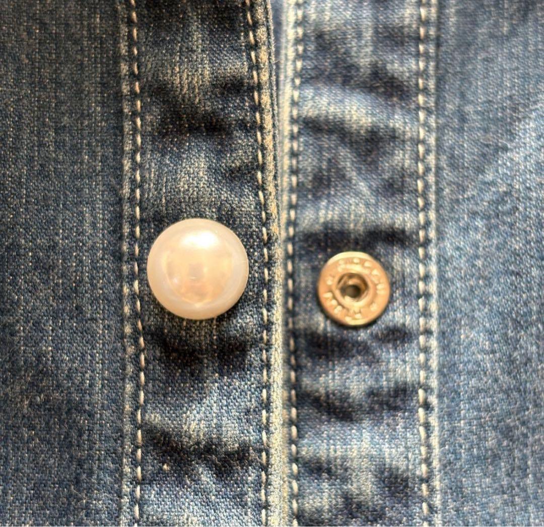 【美品】42 袖リボン　パールボタン　エムズグレイシー　デニムジャケット　20年