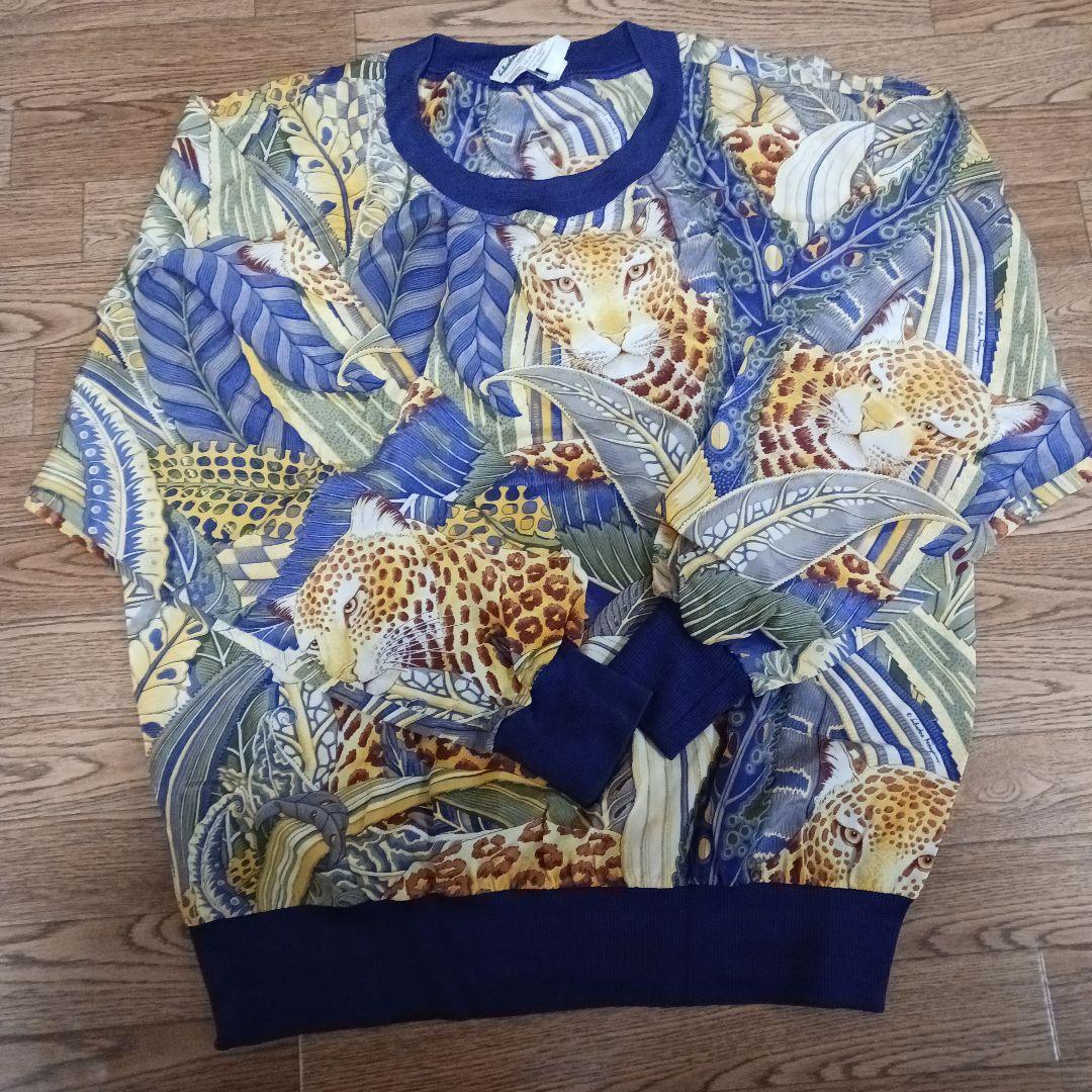 【美品】サルバトーレフェラガモ　シルクブラウス　カットソー　アニマル柄　パープル