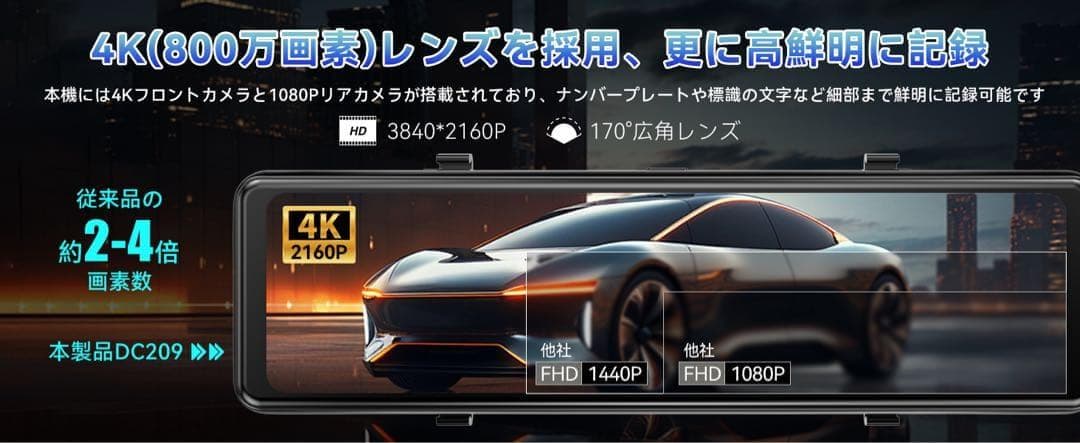 【新品未使用】⭕️4K超高画質⭕️分離型ドライブレコーダー バックカメラ
