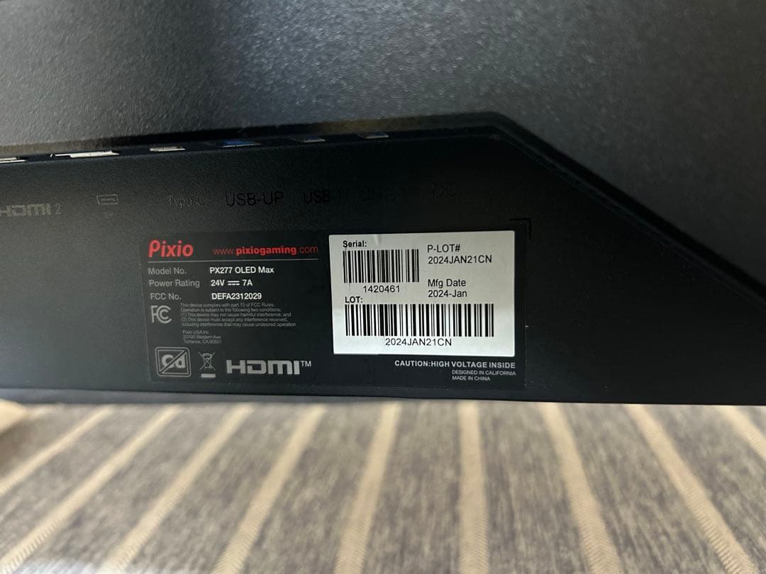有機ELモニター Pixio PX277 oled max