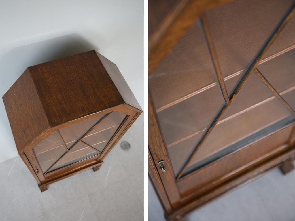 英国アンティークアールデコ様式キャビネット/木製本棚/食器棚/飾り棚91-134