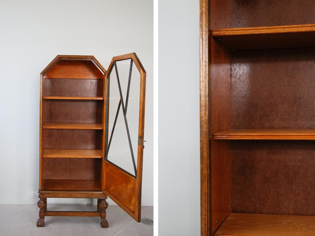 英国アンティークアールデコ様式キャビネット/木製本棚/食器棚/飾り棚91-134