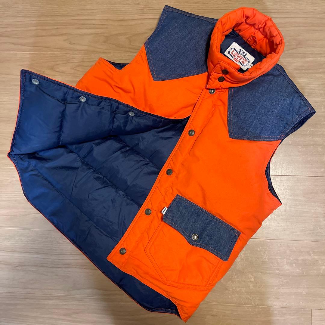 【良品】70s SKI LEVI'S デニム ダウンベスト USA オレンジ L