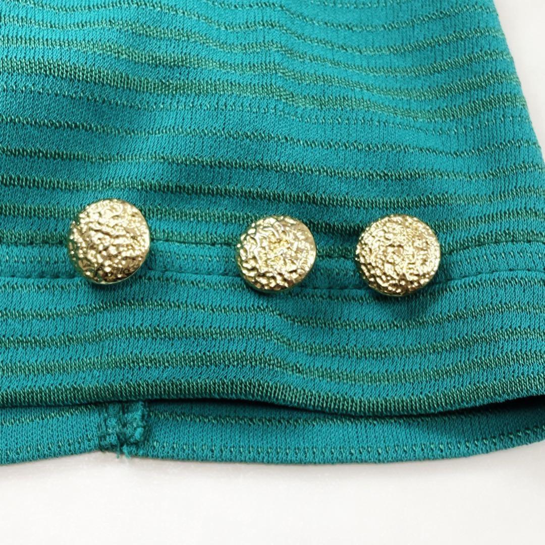 美品 サンローラン 金ボタン ゴールド ストレッチ ワンピース グリーン