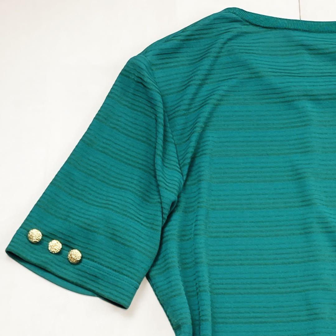 美品 サンローラン 金ボタン ゴールド ストレッチ ワンピース グリーン