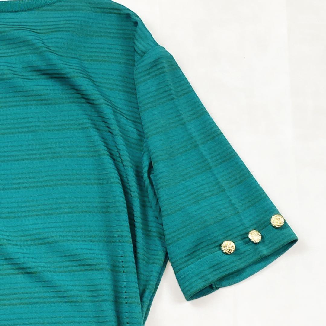 美品 サンローラン 金ボタン ゴールド ストレッチ ワンピース グリーン