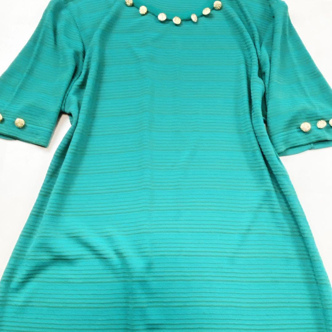 美品 サンローラン 金ボタン ゴールド ストレッチ ワンピース グリーン