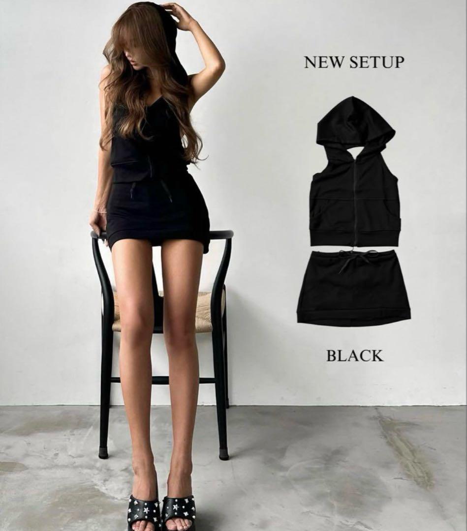 フード付きグブラックセットアップ GYDA EMODA