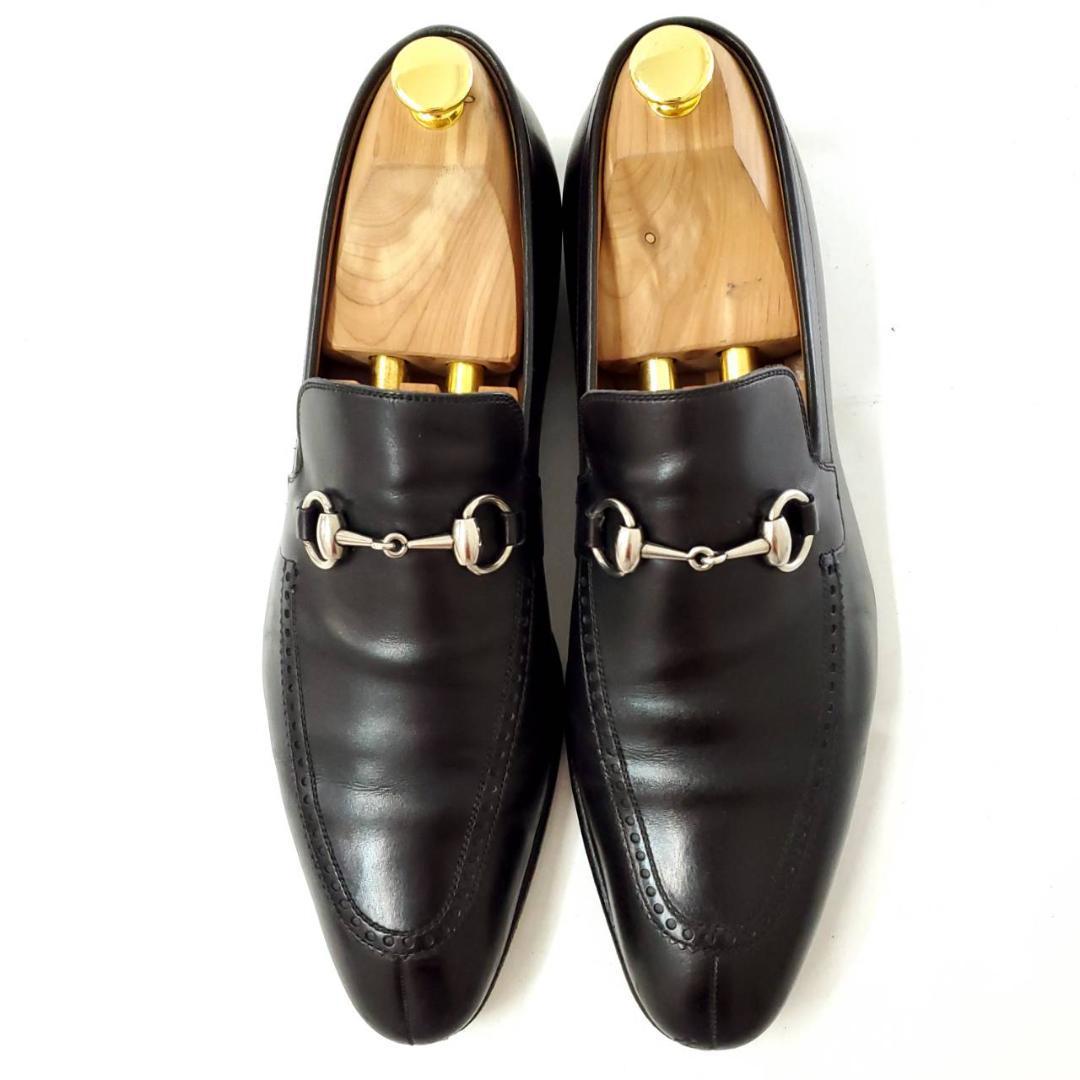 良品グッチ　ホースビット　ローファー　ブラック　7 1/2　レザー　シルバー金具