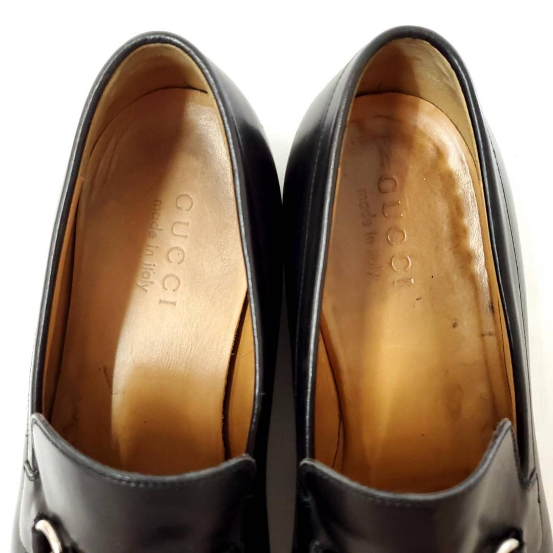 良品グッチ　ホースビット　ローファー　ブラック　7 1/2　レザー　シルバー金具