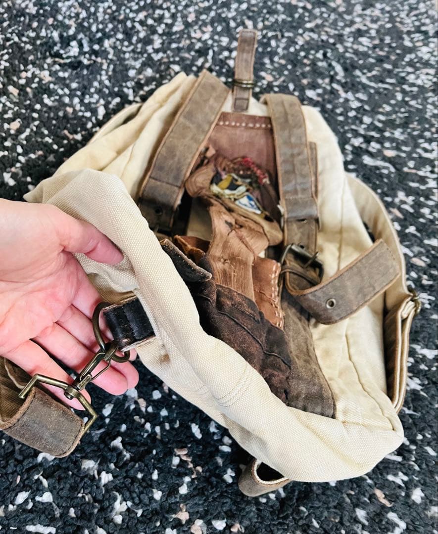 ◆柿渋と山葡萄の装飾 帆布リュック USED ベージュ×ブラウン◆