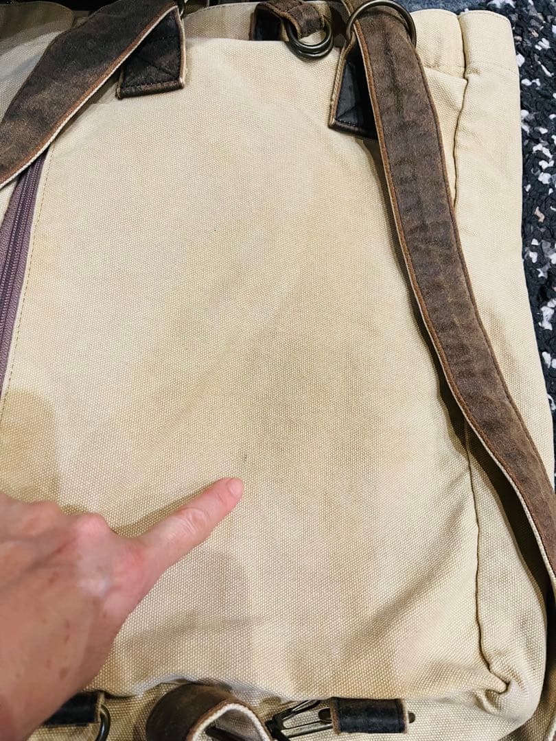 ◆柿渋と山葡萄の装飾 帆布リュック USED ベージュ×ブラウン◆