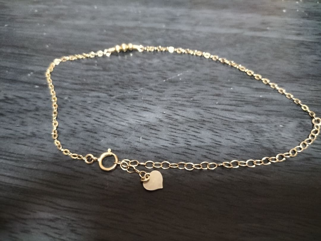 K14ハートチャーム付きアンクレットとブレスレット
