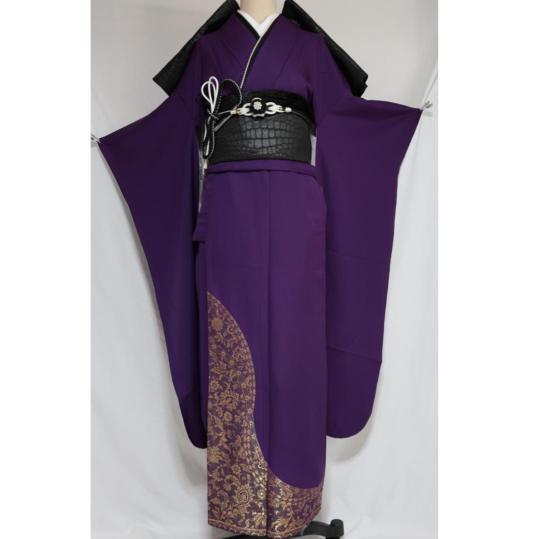 振袖単品単体■紫パープル 154.5cm 正絹 シンプル成人式前撮りBP10