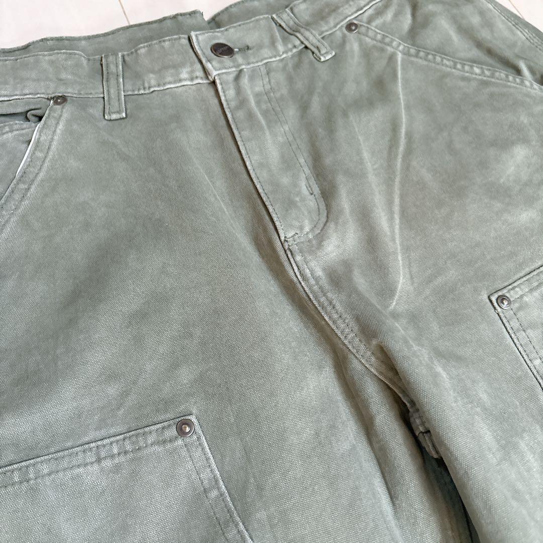 カーハート ワークパンツ w34 オリーブ ロゴ古着 ダブルニー