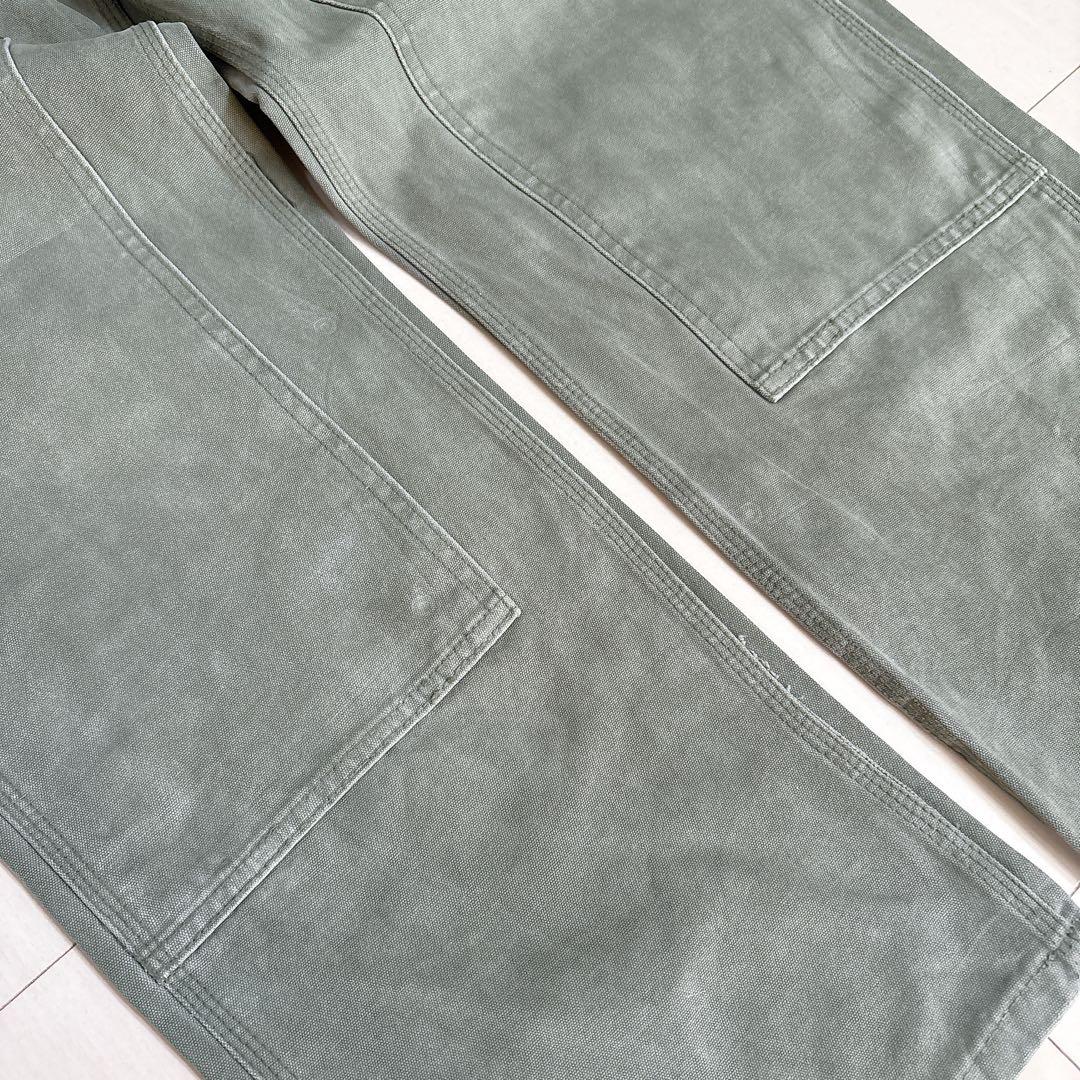 カーハート ワークパンツ w34 オリーブ ロゴ古着 ダブルニー