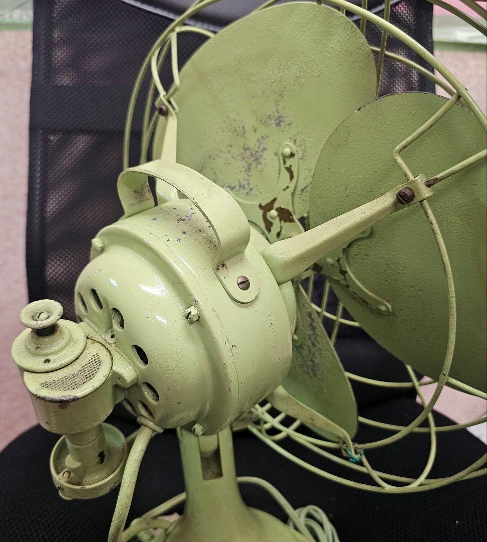 三菱電機 昭和レトロ 卓上扇風機 グリーン 3枚羽 アンティーク 緑