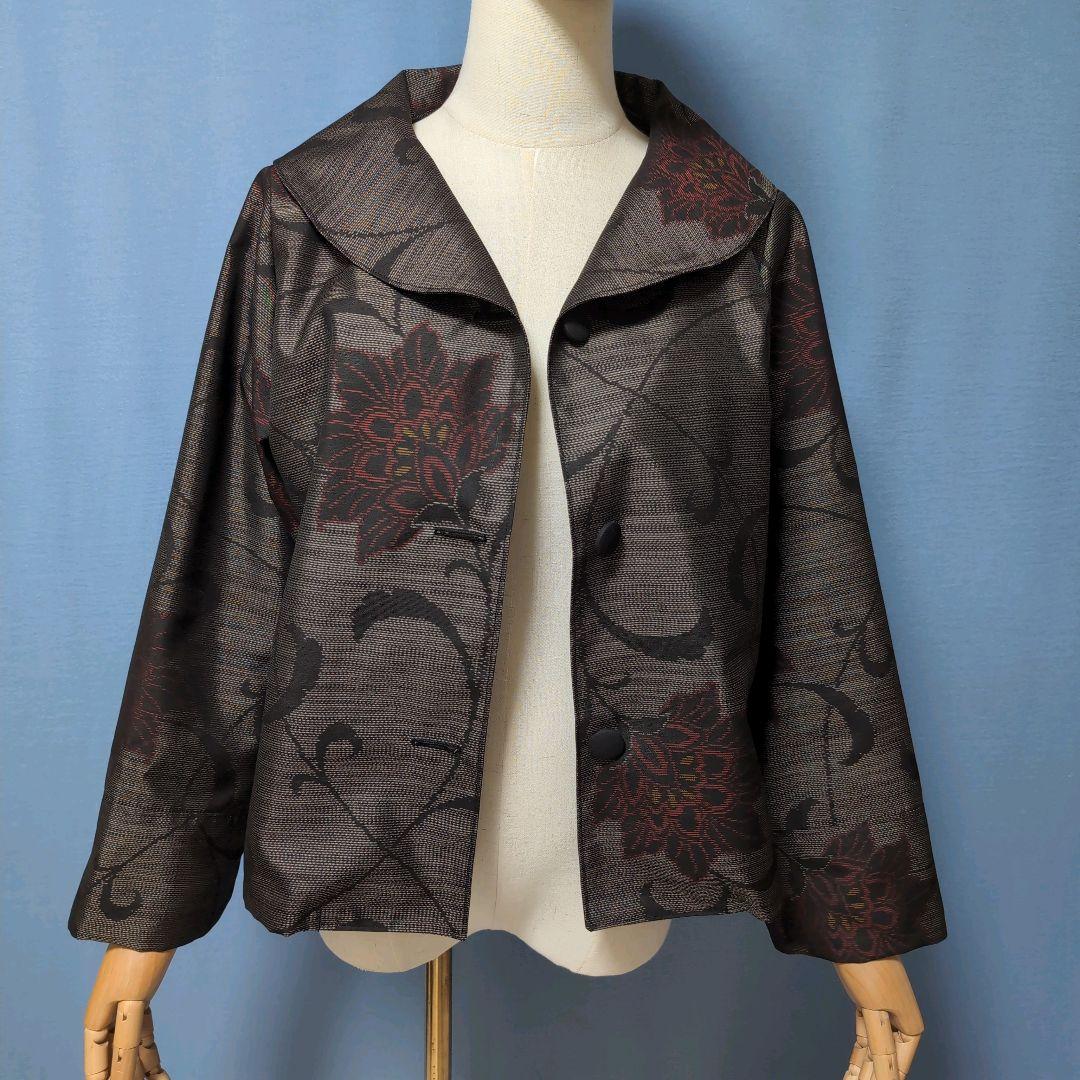 着物リメイク　大島紬　ショールカラージャケット　L〜XL
