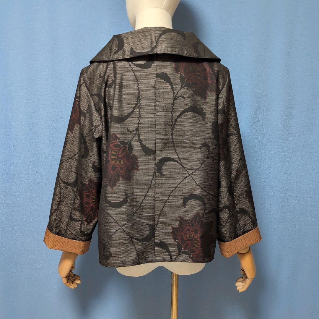 着物リメイク　大島紬　ショールカラージャケット　L〜XL
