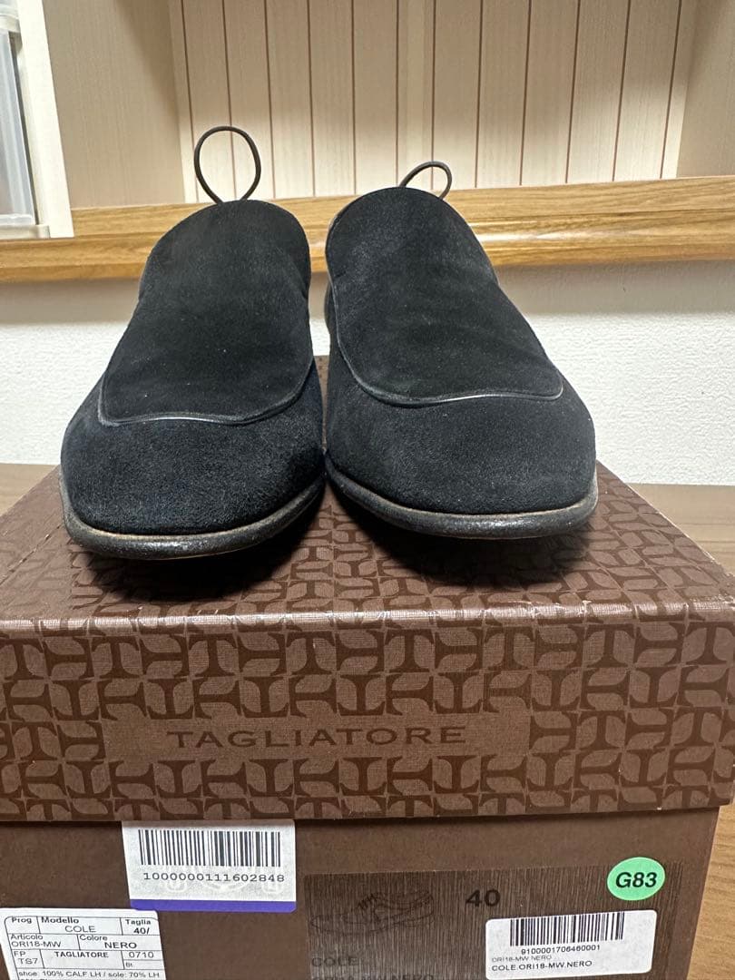 【超美品】セルジオロッシ　ブラックスエードスリッポン レザーソール　6