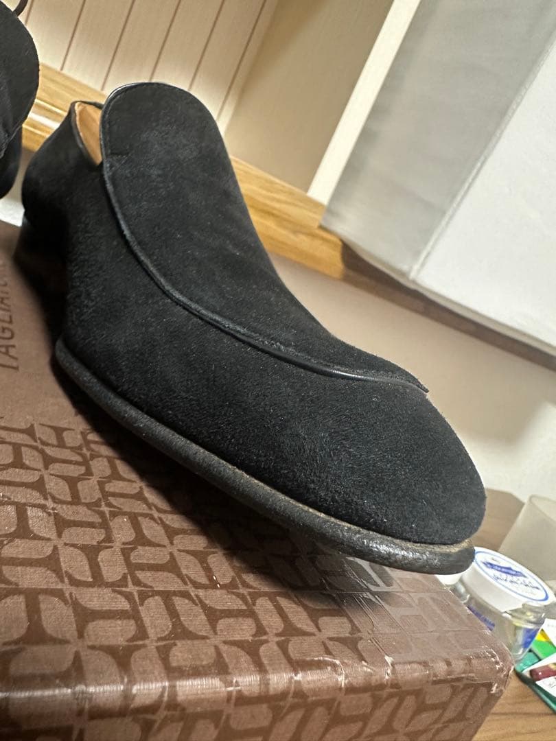 【超美品】セルジオロッシ　ブラックスエードスリッポン レザーソール　6