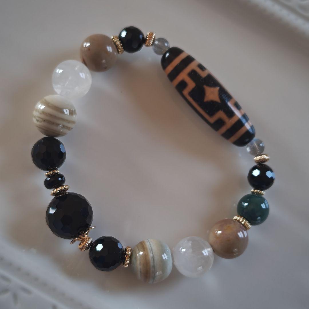 新作♡馬蹄痕付き平安十字佛天珠ブレス