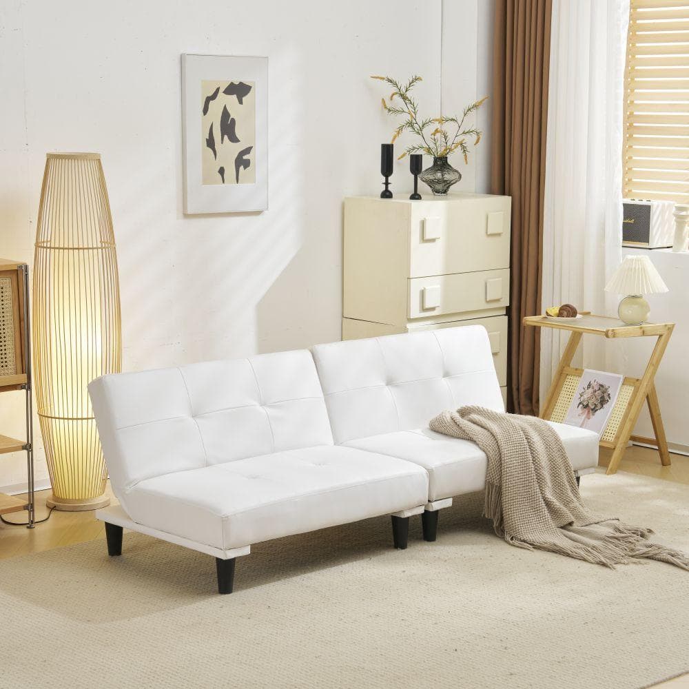 大人気のソファベッド　2人掛け　背もたれ3段階　取付可能な脚　WHITE