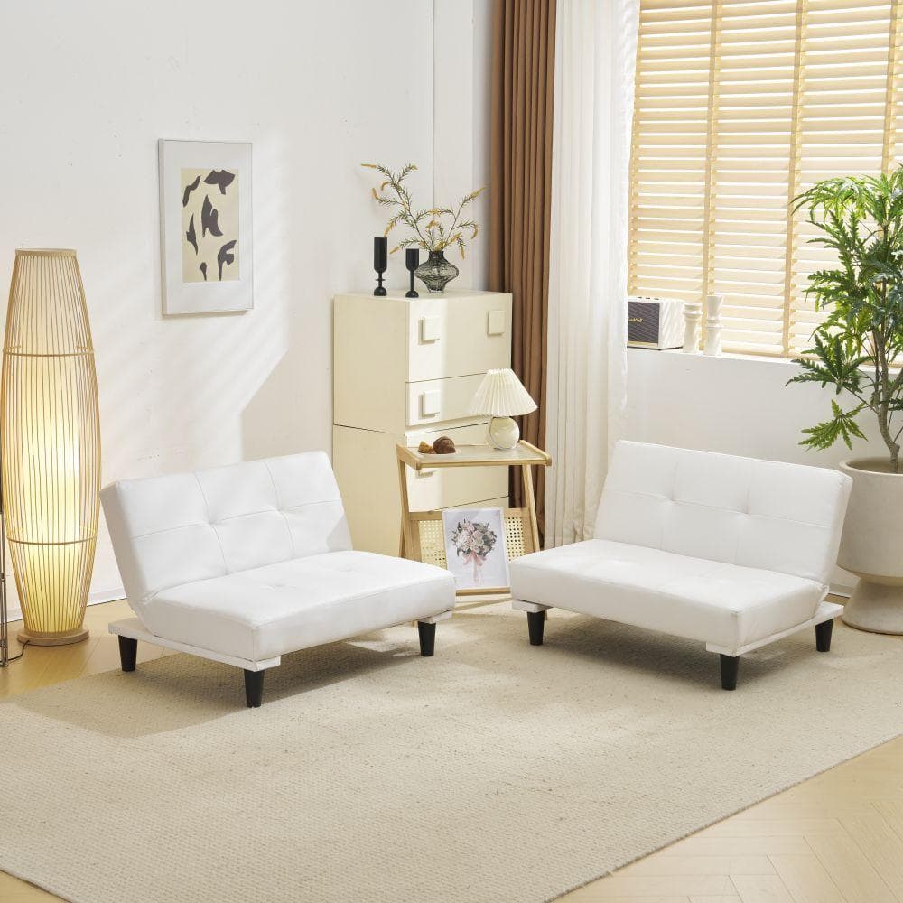 大人気のソファベッド　2人掛け　背もたれ3段階　取付可能な脚　WHITE