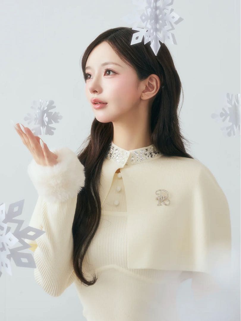 ダーリッチ Darich ビジューケープニットミニワンピース ホワイト FL