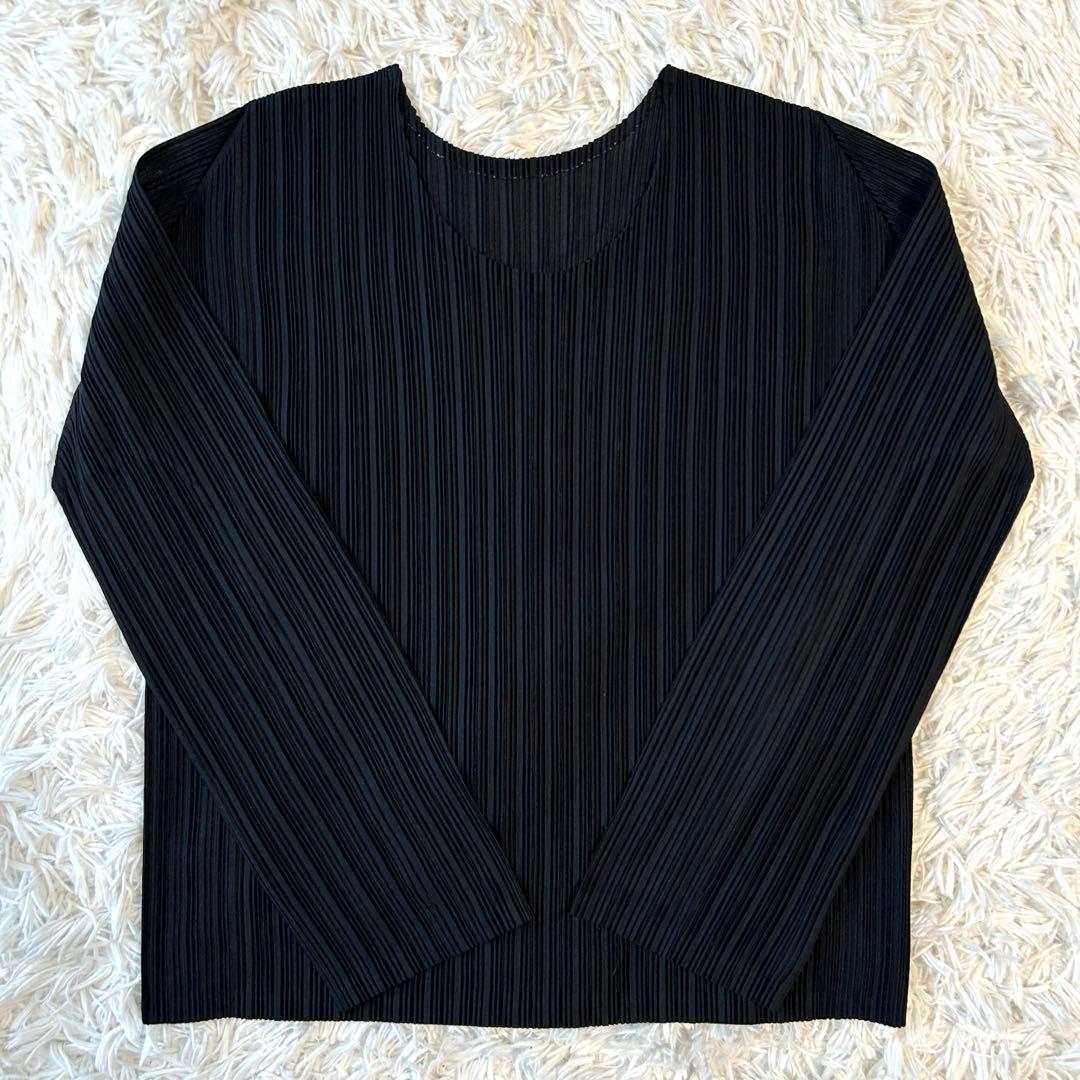 プリーツプリーズ 長袖カットソー クルーネック ブラック イッセイミヤケ