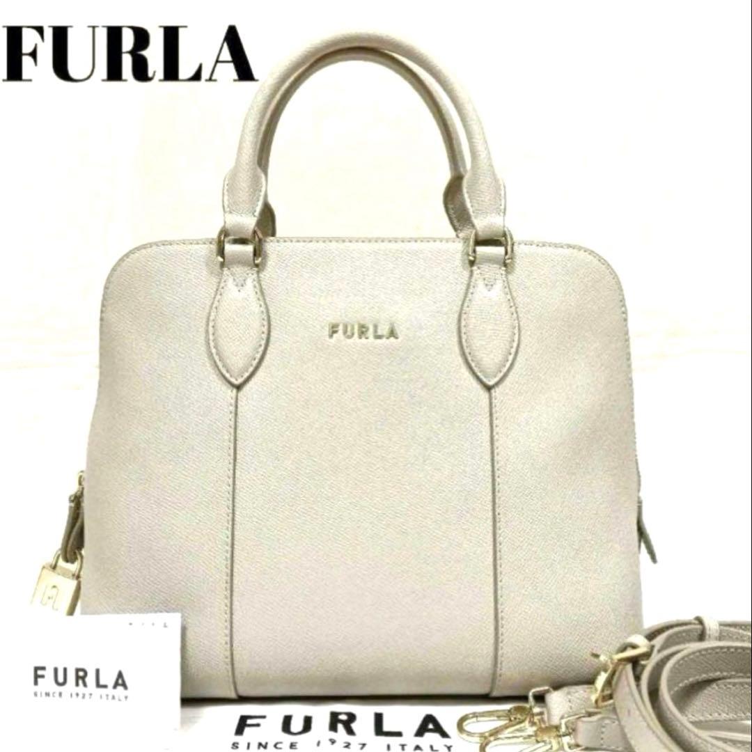 FURLA フルラ グレージュ ヴィットリアMドーム 2wayレザーハンドバッグ